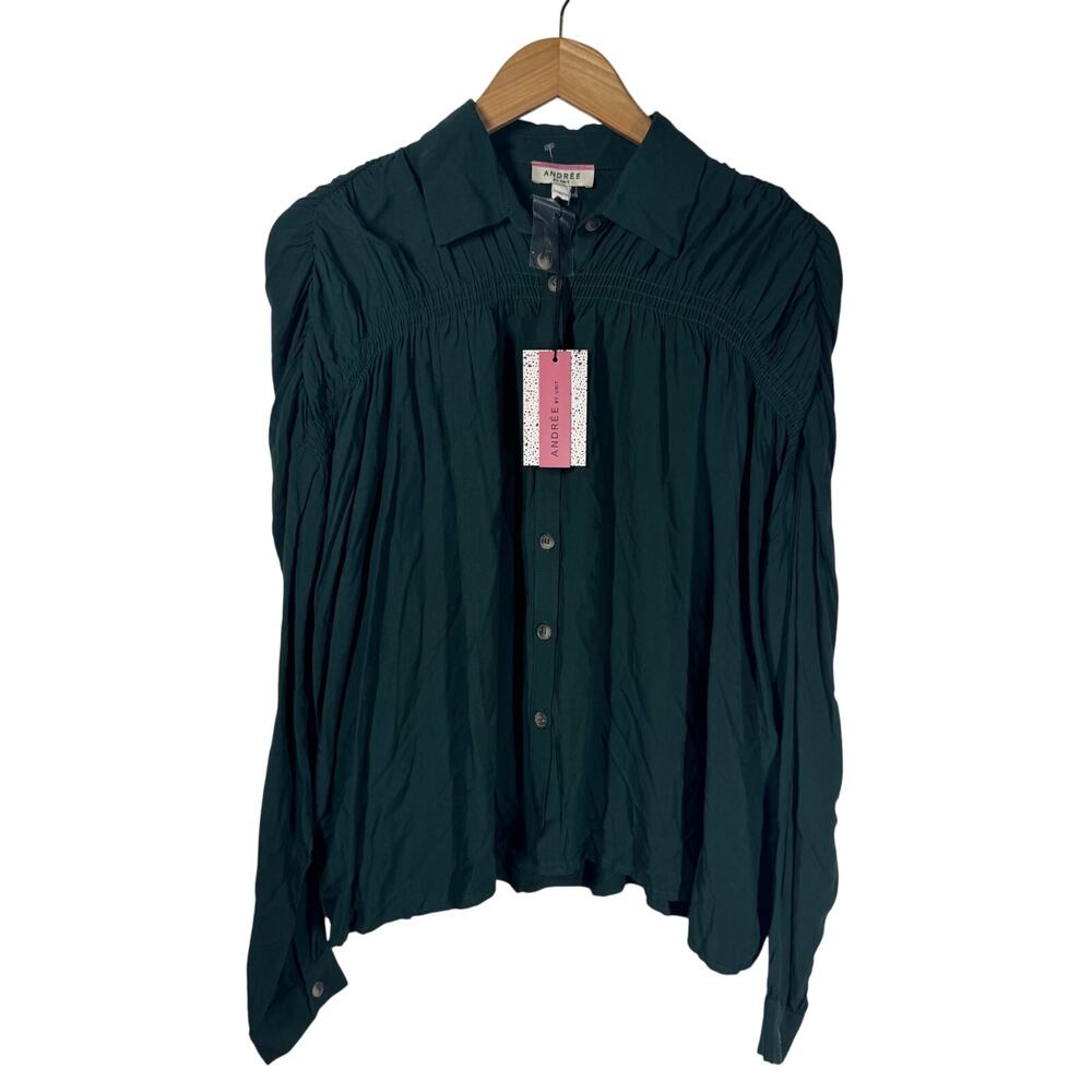 Andree By Unit Shirt Women NWT S Green Long Sleeve Hunger G Style #11166 Career